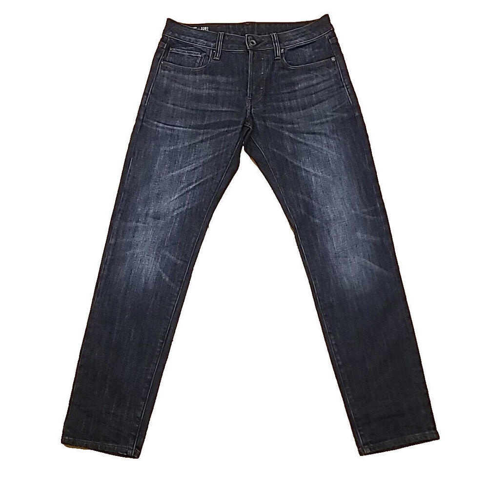 G Star Raw Jeans 30x30 Blue 3301 Slim Fit Button Fly Stretch Dark Wash Indigo